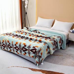 UKELER Bohemian Sherpa Throw Blanket 60''  80'', Sherpa Fleece Blanket for All Season, Southwestern Aztec Throw Blanket, Native American Blanket for Bed/Couch/Sofa/Office/Camping (60x80 inch, A-green Bohemia)