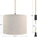 KUAUGST Plug in Pendant Light, Hanging Lights with Plug in Cord, Hanging Lamp with 15ft Hemp Rope, On/Off Switch, Beige Linen Shade, Light Fixture for Bedroom, Living Room, Dining Table 2 Pack