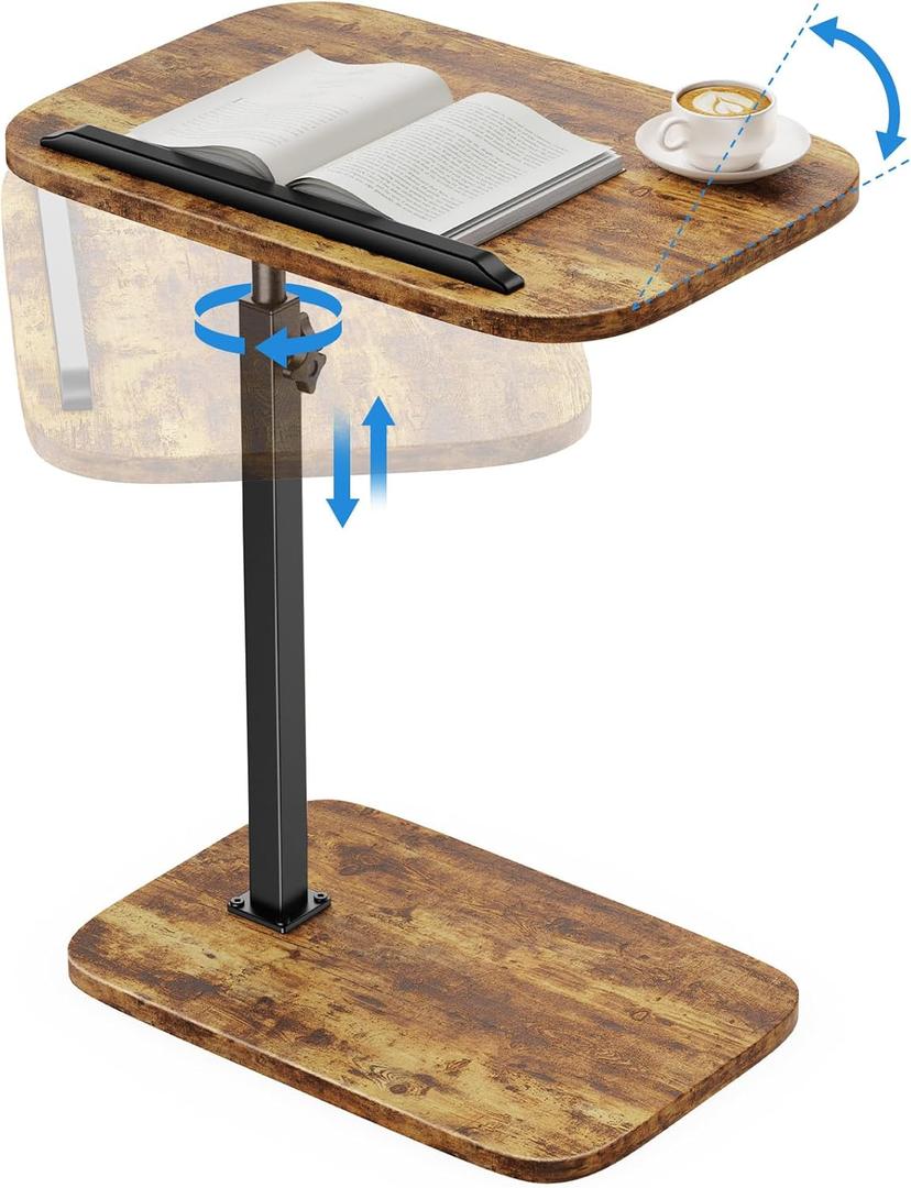 HUANUO Adjustable TV Tray, Height Adjustment TV Trays with 360 Swivel and 90 Tilt, Sturdy & Multi-Functional Sofa Table with Anti-Slip Bar, Side Table for Couch, Bedside, Dining, Living Room (Vintage Rustic Brown)