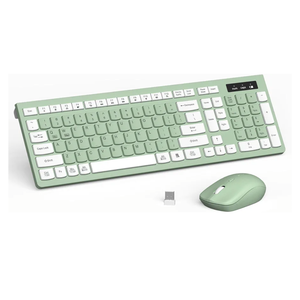 Wireless Keyboard and Mouse Combo, Full-Sized Wireless Keyboard and Adjustable DPI Mouse, 2.4GHz USB Receiver, Silent Keyboard and Mouse for PC, Windows, MAC, Desktop, Laptop (Avocado Green)
