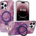 Compatible with iPhone 14 Pro Max Case Marble Pattern with Magnetic Ring Stand [Compatible with Mag-Safe] TPU Protective Phone Case for iPhone 14 Pro Max 6.7", Marble Purple