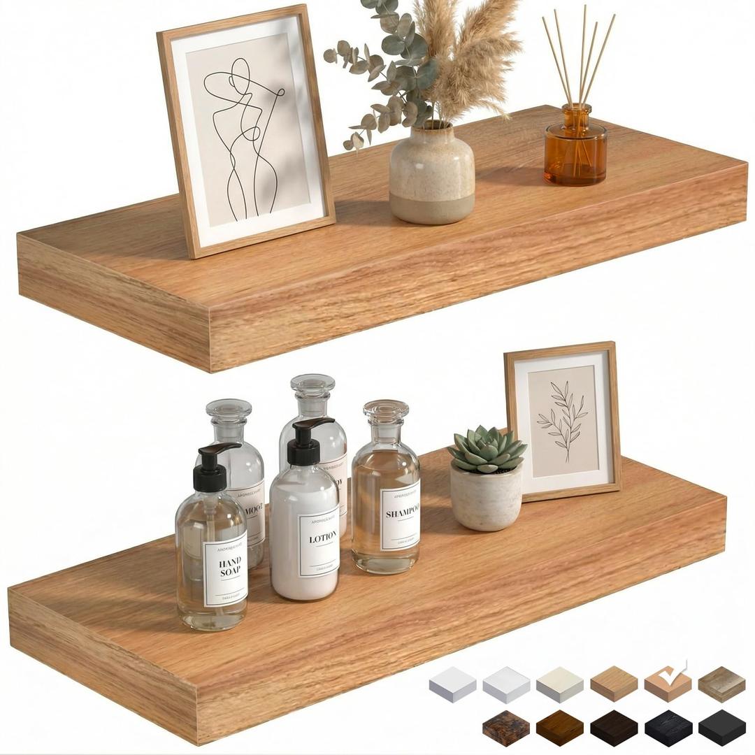 INHABIT UNION 24in Beech Floating Shelves for Wall, Set of 2, Decor Storage