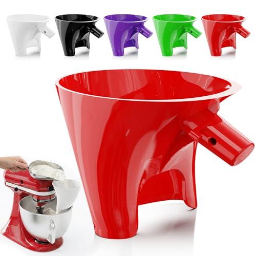 Flour Funnel for Kitchen Aid Mixer, Kitchen Aid Accessories and Attachments, Fits Kitchen Aid Mixer 4.5 & 5 Quart (KSM150), Dishwasher Safe, No Mess Baking Tool (Red)
