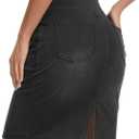 THE GYM PEOPLE Women's High Waist Pencil Jean Skirts Stretchy Denim Skirt | Back Slit, Knee Length, 4 Real Pockets, Pull On, Tummy Control, Slim Fit, Figure hug, for office, Street, Travel, date (Black, L)