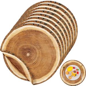 durony 60 Pack 13.8 Inches Wooden Slice Paper Placemats Disposable Rustic Wood Grain Round Table Mats for Vintage Country Wedding Birthday Party Table Setting Decorations