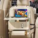 GMQ Backseat Car Organizer with Tray 1 Pack,Car Backseat Organizer with Foldable Table for Kids,Multifunctional Seat Back Organizer with Storage Pockets Car Storage Organizer (Beige)