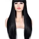 Morvally Women's 26" Long Straight Black Synthetic Resistant Hair Wigs with Bangs Natural Looking Wig for Women Halloween Cosplay