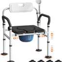 Heavy Duty Bedside Commode Chair with Adjustable Height and Width, Raised Toilet Seat with Arms Handles and Back Support for Elderly, Portable Bedside Toilet with Bucket (Width 20.4-22.44")