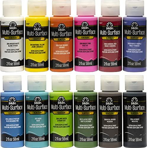 FolkArt PROMO830 Multi Satin Finish Acrylic Craft Paint Set Designed for Beginners and Artists, Non-Toxic Formula That Works on All Surfaces, 2 oz, 2 Fl Oz (Pack of 16), 16 Colors May Vary,