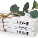 3 Pieces Wooden Decorative White Books, Rustic Farmhouse Faux Books for Coffee Table Shelves with Wood Bead Tassels and Leaves, 7'x 4.6'x 2.5' (Home, Sweet, Home)