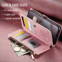 Defencase Compatible with iPhone 15 Pro Max Case Wallet with RFID Blocking Card Holder for Women Men, PU Leather Magnetic Snap Flip Zipper Strap Wallet Phone Case Fit for iPhone 15 Pro Max, Rose Pink