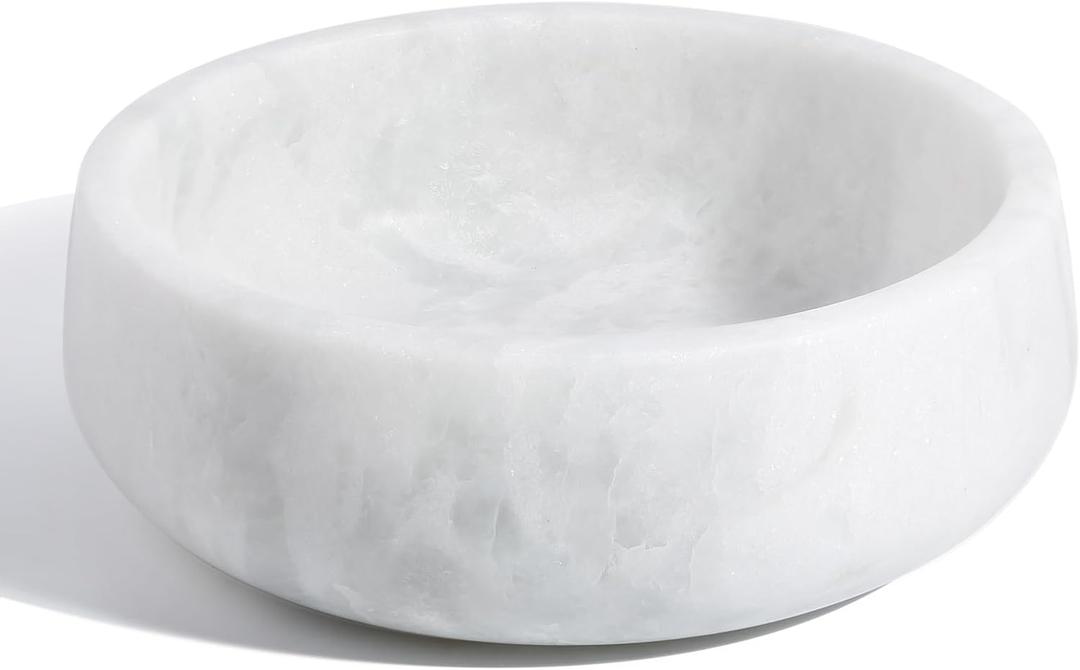White Marble Dog Bowls, Non-Slip Dog Food Water Bowl Small, Heavy Duty Pet Bowl for Cats and Medium Dogs, Weighted African Natural Marble, Holds 4 Cups(5lbs) (Namib Fantasy)