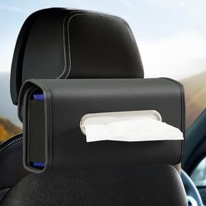 Car Tissue Holder, WHHMK Tissue Box Cover Keep Car Tidy, Premium PU Leather Backseat Napkin Rectangle Organizer, Extra Large Tissue Box Storage in Car Fits for 100-150 Regular Size Tissues, Black