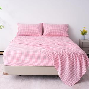 Best Season Cotton Checkered Full Size Sheets Set 3 Piece, Pink Gingham Bed Sheet 100% Cotton Luxury, Breathable & Cooling Sheets Full Size Bed Set Deep Pockets Upto 16" Pink & White Plaid Sheets