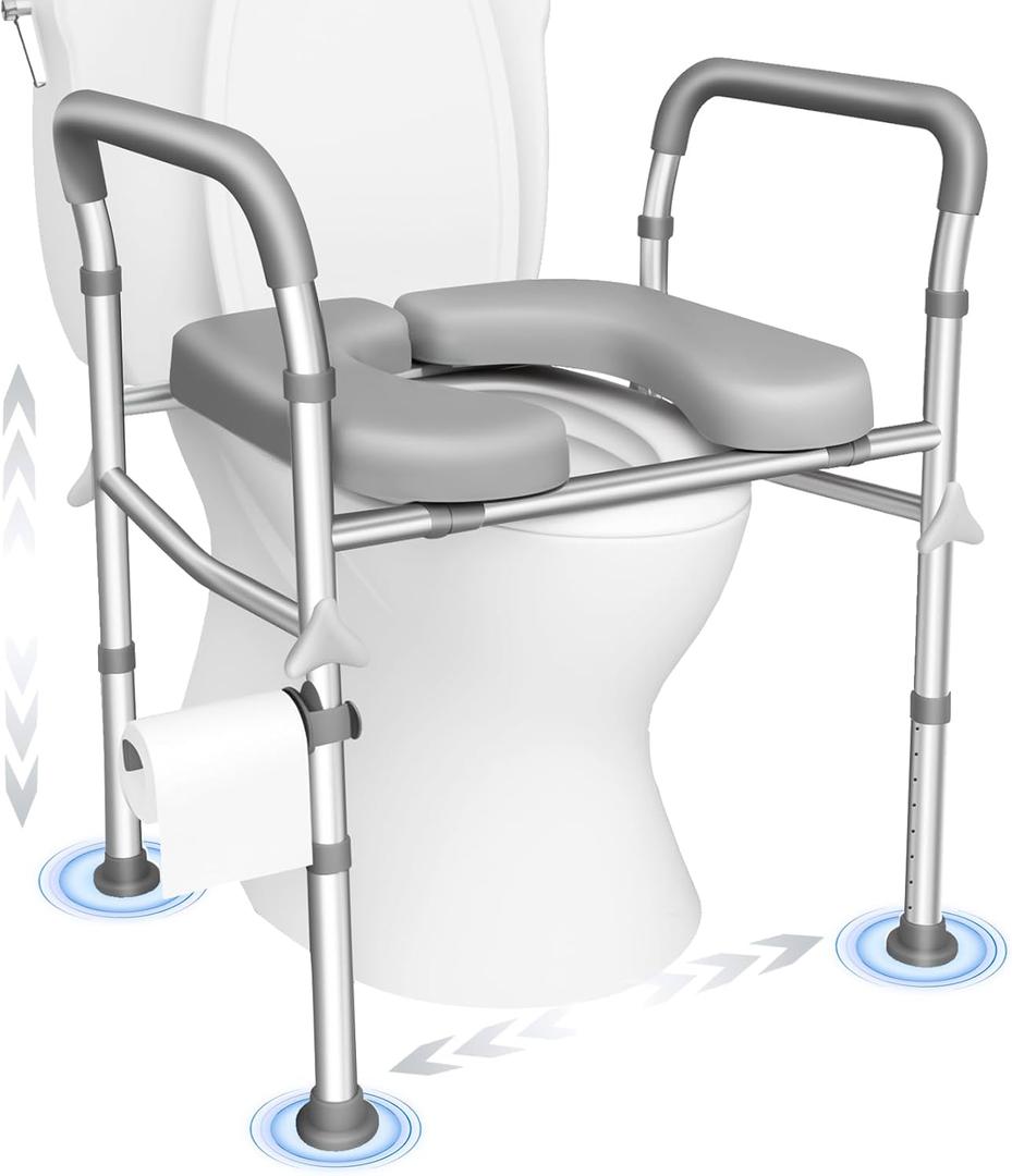 Raised Toilet Seat with Handles,2-in-1 Shower Chair & Toilet Seat Riser for Seniors, 8-Level Height & 3-Level Width Adjustment, Fits Must Body Sizes and Toilets, for Pregnant & Disabled