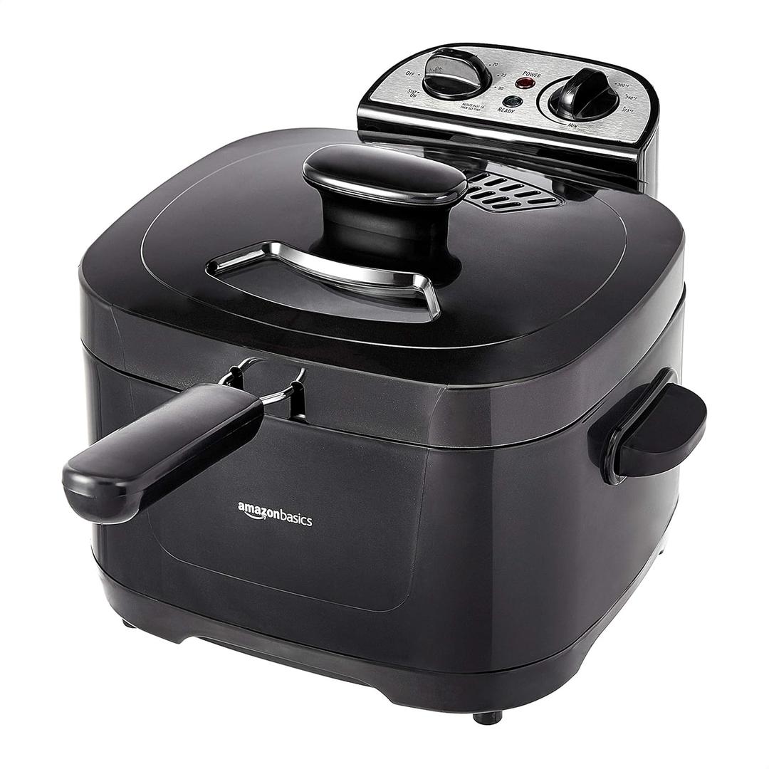Amazon Basics 2.1-Qt (2.0L) Electric Deep Fryer with 8-Cup Oil Capacity, Adjustable Temperature Control, Timer, Easy Draining Removable Basket, Viewing Window, 1500W, Black