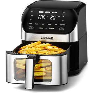 Air Fryer 6.2 QT Large Capacity Oilless Hot Air Fryers Oven 1500W Healthy Cooker with 10 Presets, Digital LCD Touch Screen, Visual Cooking Window, Non-Stick Basket, Included Recipe (Silver-L)