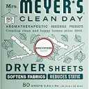 MRS. MEYER'S CLEAN DAY Dryer Sheets, Fabric Softener, Reduces Static, Infused with Essential Oils, Birchwood, 80 Count