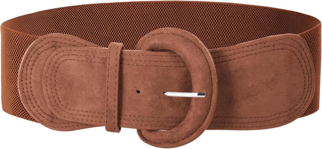 GRACE KARIN Belts for Women Suede Elastic Wide Belt Vintage Stretchy Chunky Buckle Belts S-XXL (Brown)