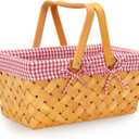 G GOOD GAIN Woodchip Picnic Basket with Folding Handle, Natural Hand Woven Easter Basket, Easter Eggs and Easter Candy Basket, Bath Toy and Kids Toy Storage, Gift Packing Basket.