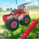 Jergrim Monster Truck Piñata, 4 Piece Set, perfect for Kids Birthday Parties, Race Car Party Supplies fits piñata candy and party favors (16”X10”) Durable! (Red Monster Truck)