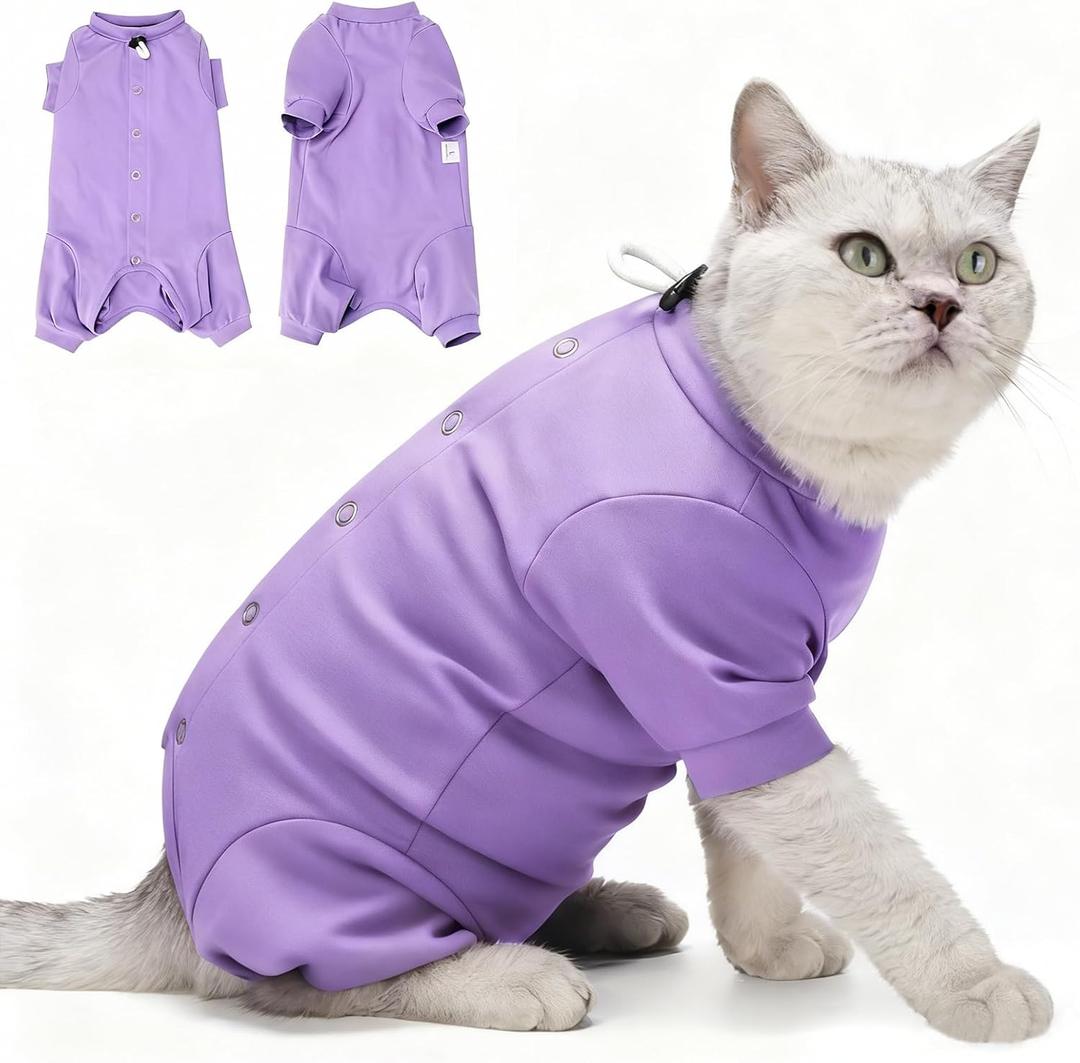 Dotoner Cat Recovery Suit After Surgery Spay Recovery Suit for Female Cats Soft Protective Clothing E-Collar Alternative for Wound Care Post Surgery Apparel(Purple-M)