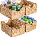 Water Hyacinth Pantry Baskets Set of 4, 12.5 x 9.5 x 6in Wicker Storage Baskets for Shelves, Pantry Baskets Organization, Bathroom Shelves Storage Basket
