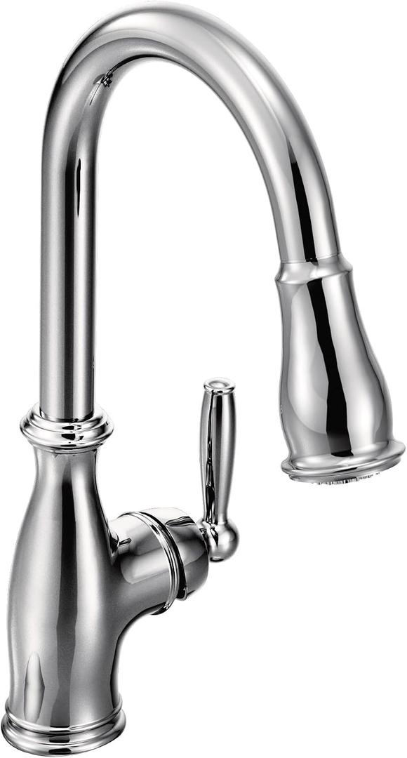 Moen Brantford Chrome Traditional One-Handle Kitchen Faucet with Pulldown Sprayer Featuring Power Boost and Reflex Docking System, 7185C