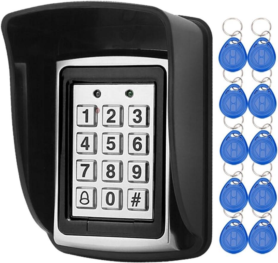LIBO Waterproof Access Control Keypad Proximity RFID Controller, Suitable for Single Door Entry System, Support 1000 Users, Including 10pcs 125KHz RFID Keyfobs with Rainproof Cover