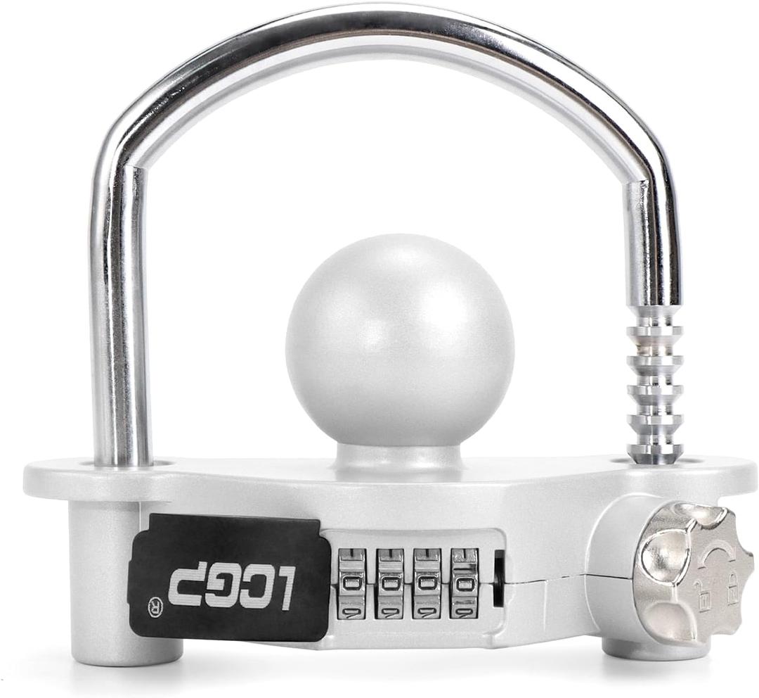 LCGP Trailer Hitch Lock with Combination Lock, Fits 1-7/8,2 and 2-5/16 Inch Couplers,Adjustable Storage Security, Heavy-Duty Steel, Silver Grey (Gray)