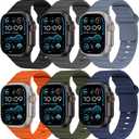 6 Pack Sport Bands for Apple Watch Ultra/3/2 Band 49mm 46mm 45mm 44mm 42mm 41mm 40mm 38mm iWatch Bands for Men Women,Waterproof Silicone Strap Wristband for Apple Watch Series 11 10 9 8 7 6 5 4 SE 3/2 (01-Black/Dark Grey/Blue Grey/Orange/Army Green/Navy Blue)
