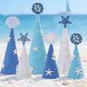6 Pcs 12" 10" 6" Coastal Cone Tree Decoration with 3D Starfish Seashells Mini Table Trees Centerpieces Farmhouse Tiered Tray Ornament for Mantle Shelf Tabletop Sea Ocean Beach Wedding Beach Party