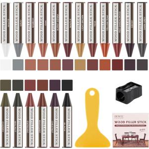 DEWEL Wood Filler Sticks, 18 Colors Wood Crayons for Scratches, Wood Floor Repair Wax Filler Sticks, Furniture Scratch Repair Crayons Kit for Wood Holes, Scratches, Table