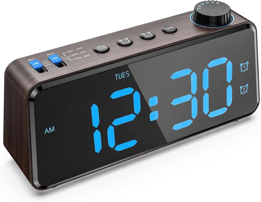 ANJANK Upgrade Digital Alarm Clock Radios for Bedroom 0-100% Dimmer, Weekday/Weekend Dual Alarm, USB Charging Port, Battery Backup,FM Radio with Sleep Timer, Easy to Set for Kids, Bedside, Nightstand (A-blue)