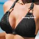 CUPSHE Women's Two Piece Bikini Sets V Neck Bathing Suits Textured Halter Side Shirred Back Hook Adjustable Straps, L