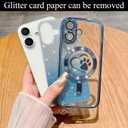 for iPhone 16 Case, Glitter Clear Cute Paw Love Heart, Compatible with MagSafe, Strong Magnetic Full Camera Lens Protection Cover, Soft Slim Bling Phone Case 6.1" - Blue