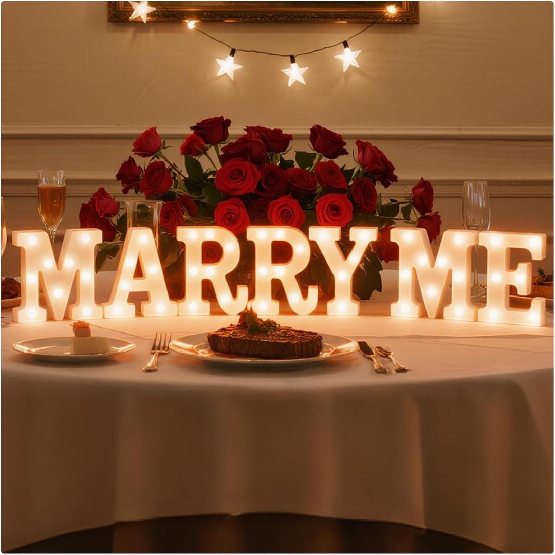 Marry Me Light Up Letters LED Marry Me Sign for Proposal Decorations Battery Operated Warm White Letter Sign for Proposal