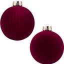Velvet Christmas Balls Large Hanging Shatterproof Flocked Christmas Tree Ornaments for Xmas Tree Hanging, Holiday Wedding Party Decorations, Gifts and Home Decorations (Burgundy, 6" (2pcs))