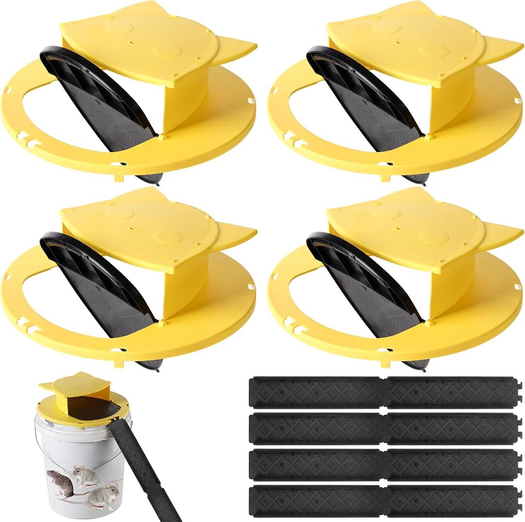 4 Pack Mouse Rat Trap Bucket,5 Gallon Mouses Rats Traps Indoor for Home,Bucket Lid Rat Traps Indoor Outdoor,Reusable Mouse Catching Tool[5 Gallon Bucket is NOT Included]