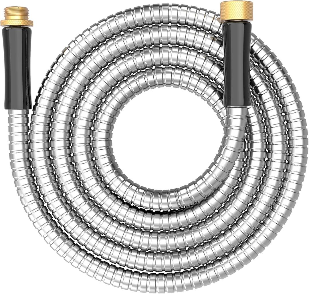 Short Metal Garden Hose 6 ft Connector, Stainless Steel Small Hose Extension Adapter for Hose Reel, Long, Flexible, Lightweight & Heavy Duty Water Pipe, No Kinking Outdoor Water Hose for Yard, 6 Feet