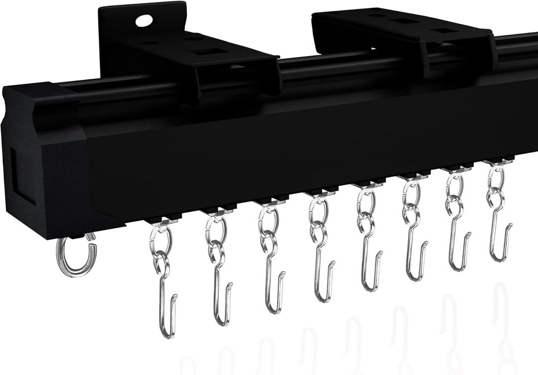 Jos & Haz Ceiling Curtain Track Set  3ft-13ft / 4 Meter  Premium Heavy Duty Curtain Track, Ceiling Mount and Wall Mount for Room Divider, Living Room, Bedroom, Office (3ft-13ft / 4 Meter, Black)