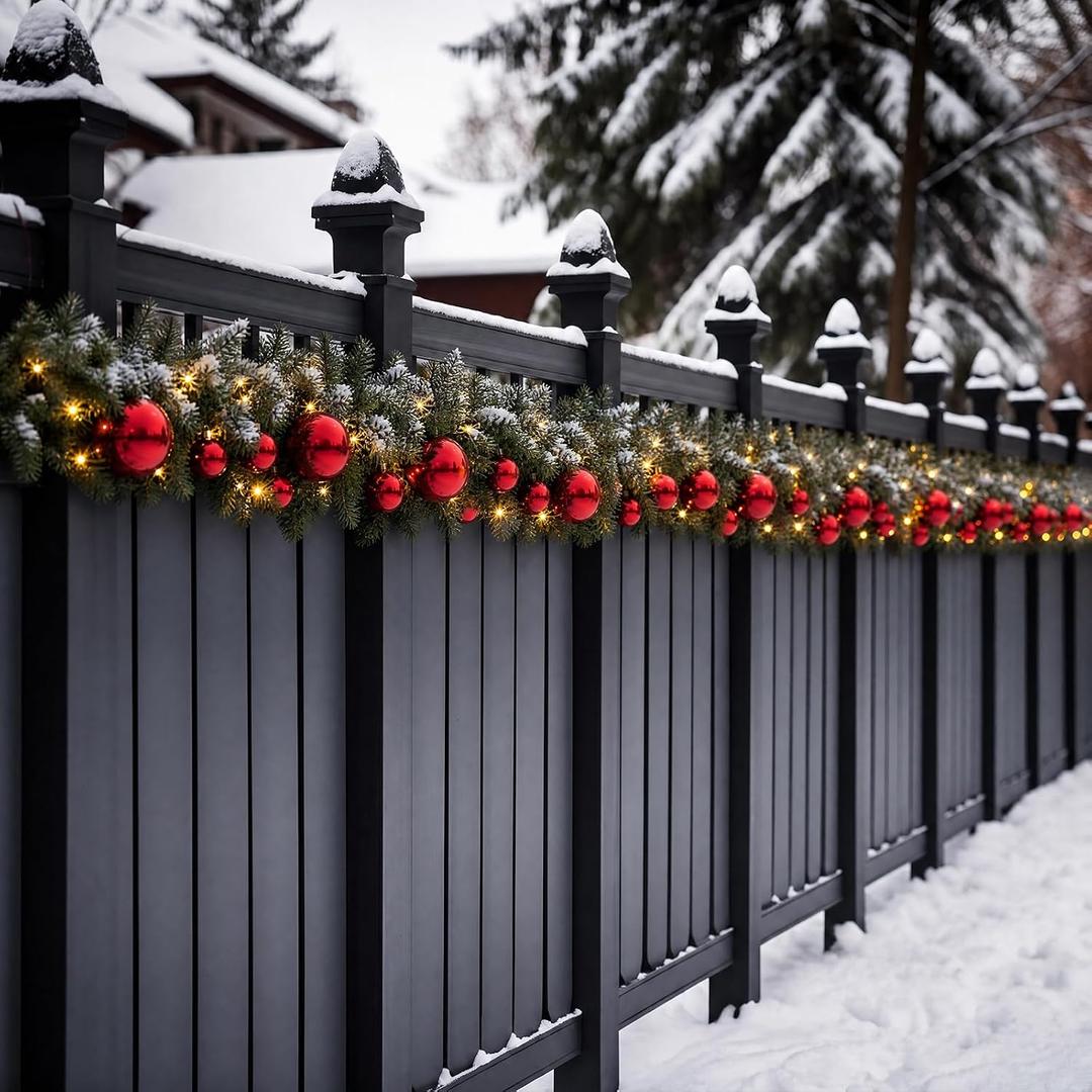 Knitgrip 2 Pcs Solar Christmas Garland Outdoor Fence Decor with Light 18 ft, 3.94 Inch, 2.36 Inch, 1.57 Inch