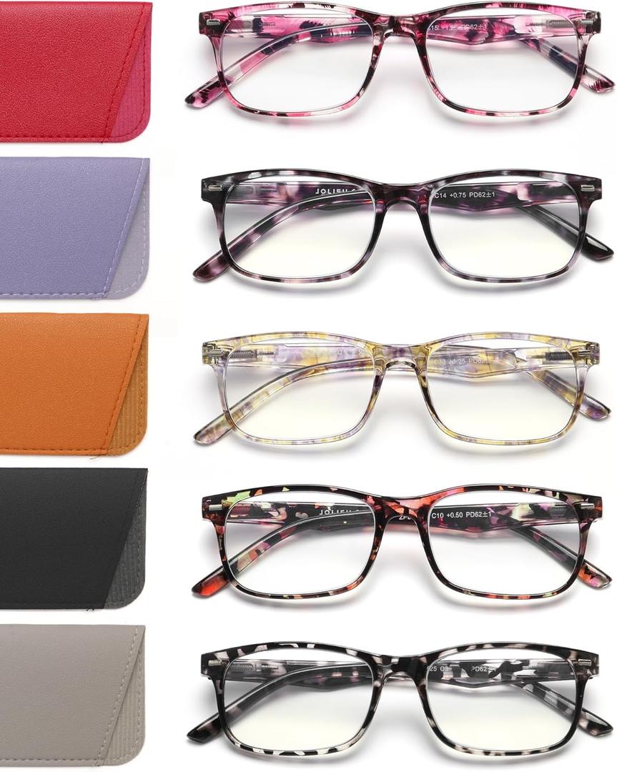 5 Pack Reading Glasses For Women, Spring Hinges, Sturdy and Durable