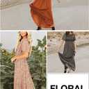 Kranda Women 2025 Summer Fall Crewneck Short Sleeve Smocked Floral Maxi Dress (Brown, S)
