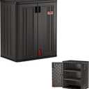 Suncast Heavy-Duty Resin Outdoor Storage Cabinet, 30" W x 20.25" D x 36" H Dark Grey Base Garage Storage Cabinet with Lockable Doors and Metal Reinforced Shelves, Made in The USA