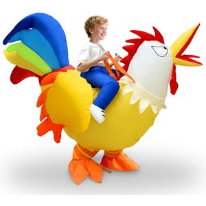 Camlinbo Halloween Inflatable Chicken Costume for Kids, Blow Up Riding On Rooster Animals Costumes Funny Halloween Costume For Boys Girls Teens Cosplay Party