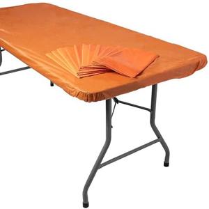 Fitted Plastic Tablecloths Orange 40x72 Bulk 6 Pc