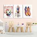 3Pcs Girl Graffiti Soccer Canvas Wall Art Colorful Sneakers Posters Prints Wall Decor Pictures Sports Theme Football Paintings for Bedroom Girls Room Teen Kids Playroom Artwork Home Decoration (16x24in)