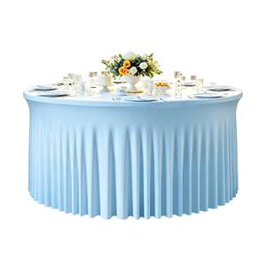 GALLETY 8 Pack Bulk Baby Blue Round Tablecloth for 6ft Tables, 132 inch Fitted Round Tablecloth with Skirt, Wrinkle Free Spandex Professional Table Covers for Wedding, Banquet & Craft Show