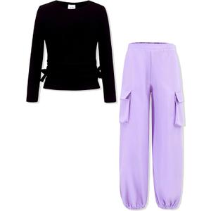 Mikrdoo Toddler Girl Clothes for Girls Outfits Fall Winter Ruched Long Sleeve Crop Top Cargo Pants 2 Piece Clothing Set (3-4T)